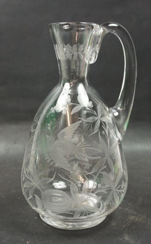A Small Crystal Glass Jug Engraved with a Bird, Nest & Eggs, English C.1880