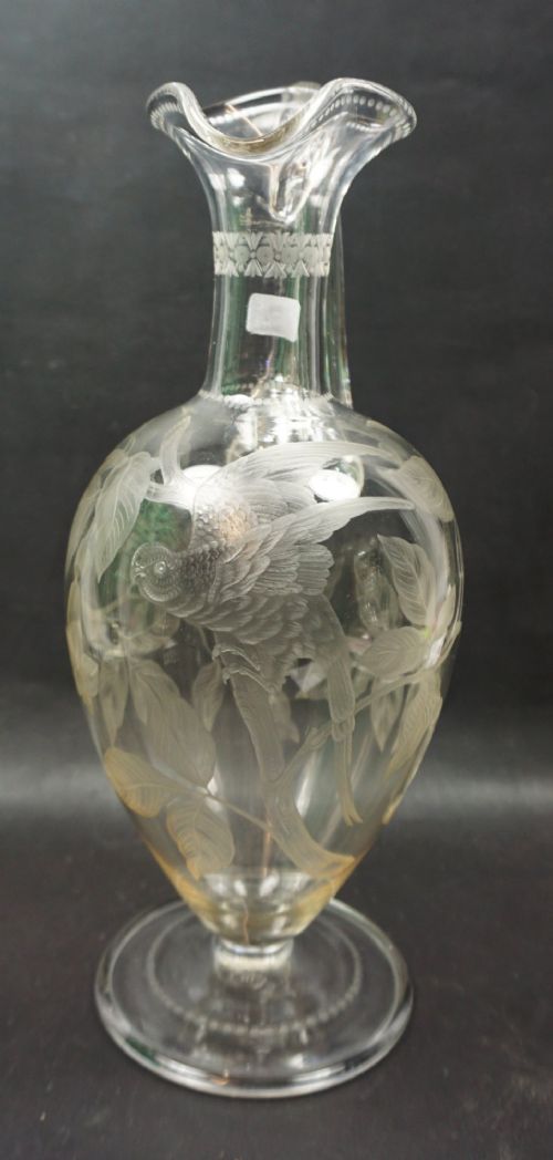 A Crystal Wine Jug Very Well Engraved with a Crest, English C.1880