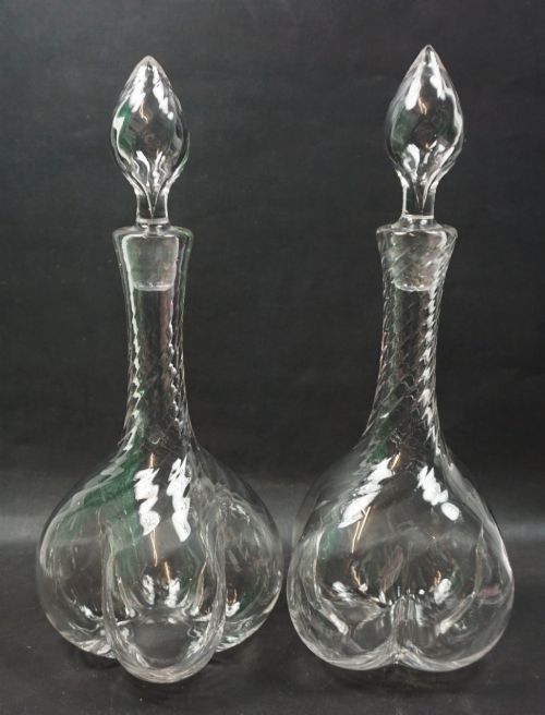 A Pair of Walsh & Walsh James Powell Pattern Crystal Glass Decanters English C.1920