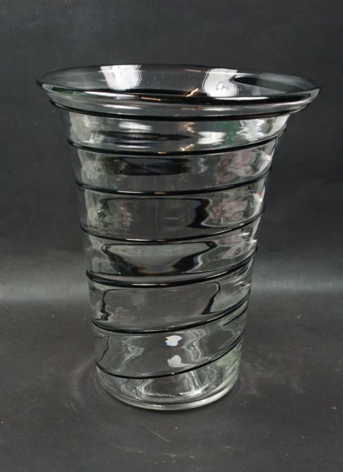 A Crystal Glass Vase with Black Cane Decoration, English C.1930