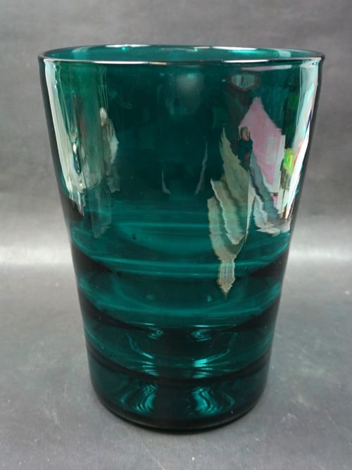 A Whitefriars Glass Teal Coloured Ribbed Vase C.1930