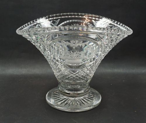 A Heavy Crystal Oval Glass Vase with Cut and Engraved Decoration, Webb England C.1930