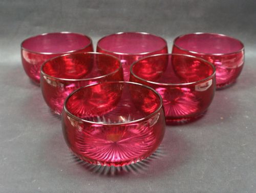 A Set of Six Red Over Crystal Glass Finger Bowls, English C.1870