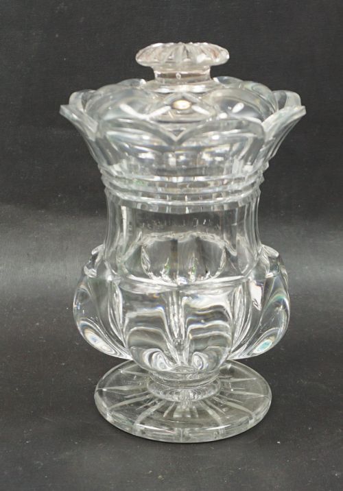 A Heavy Crystal Glass Pillar Molded and Cut Preserve Jar, English C.1840