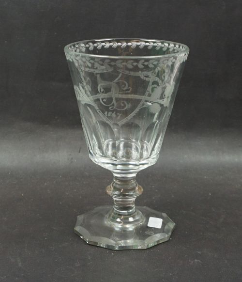 A Glass Marriage Goblet Te 1847, Love Birds & a Dog (Faithful) France