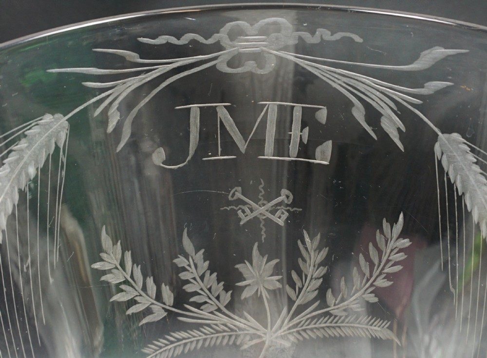A large clear crystal glass rummer decorated with wheel-engraved hops and barley motifs on a short stem and circular foot. View II