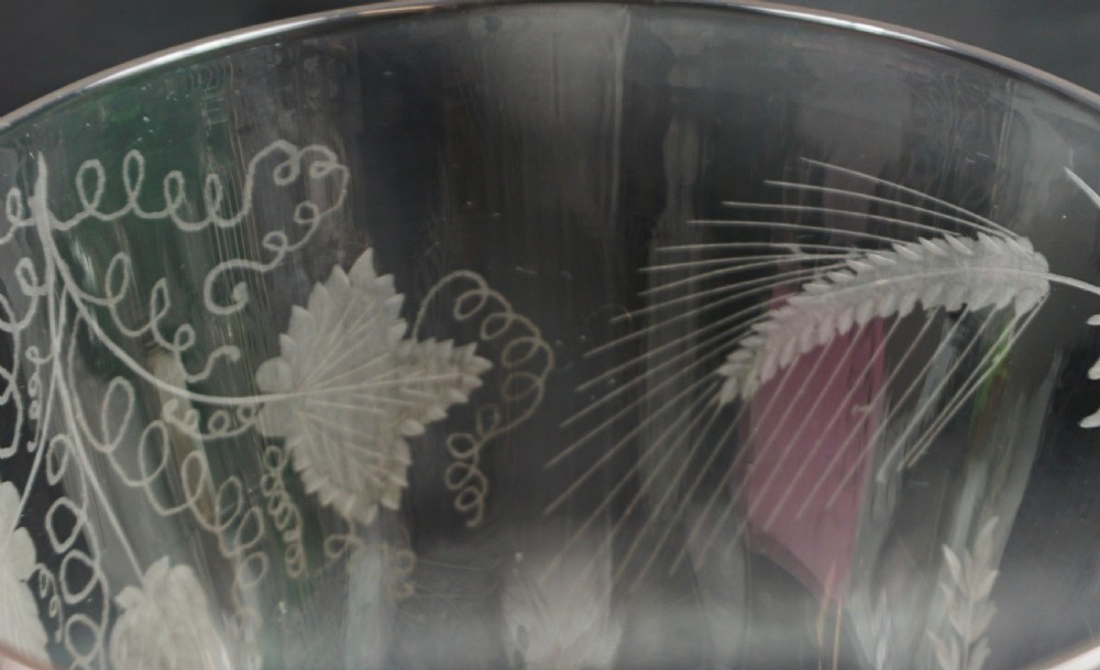 A large clear crystal glass rummer decorated with wheel-engraved hops and barley motifs on a short stem and circular foot. View III