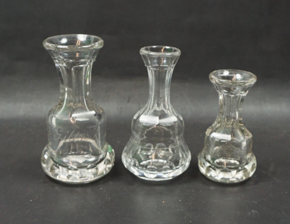 A set of three graduated glass spirit measures, English c.1860