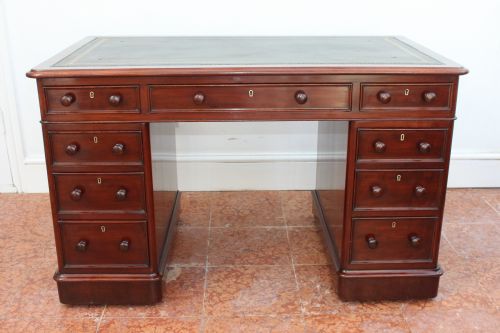 victorian nine drawer pedestal desk by edwards roberts - CATEGORY: ANTIQUE DESKS - DATED 1870