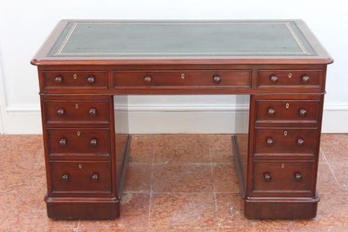 VICTORIAN NINE DRAWER PEDESTAL DESK BY EDWARDS ROBERTS - ADDITIONAL PHOTO 1