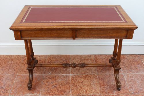 a fine quality golden oak twodrawer library table by edwards roberts - CATEGORY: ANTIQUE DESKS - DATED 1880
