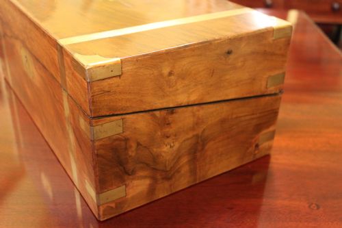 VICTORIAN FIGURED WALNUT BRASS BOUND WRITING SLOPE - ADDITIONAL PHOTO 1