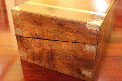 VICTORIAN FIGURED WALNUT BRASS BOUND WRITING SLOPE - ADDITIONAL PHOTO 2