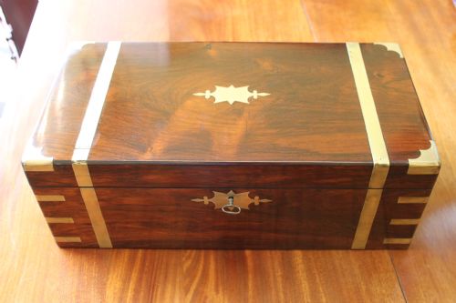 a victorian rosewood and brass bound writing slope - CATEGORY: ANTIQUE BOXES - DATED 1870