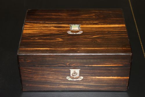 victorian coromandel and mother of pearl inlaid writing slope - CATEGORY: ANTIQUE BOXES - DATED 1880