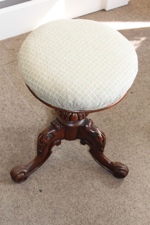 victorian carved walnut revolving piano stool - CATEGORY: ANTIQUE STOOLS - DATED 1870