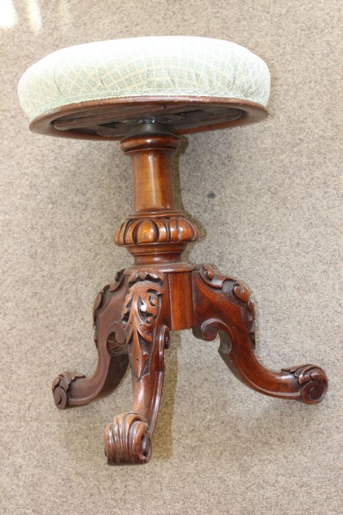 VICTORIAN CARVED WALNUT REVOLVING PIANO STOOL - ADDITIONAL PHOTO 1