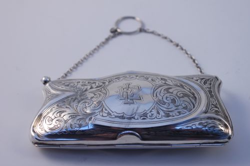 a victorian hallmarked silver engraved lady's bag - CATEGORY: ANTIQUE SILVER - DATED 1890
