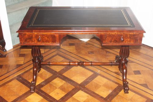 VICTORIAN WALNUT TWO DRAWER WRITING OR LIBRARY TABLE - ADDITIONAL PHOTO 1