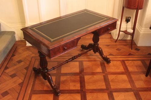 VICTORIAN WALNUT TWO DRAWER WRITING OR LIBRARY TABLE - ADDITIONAL PHOTO 2