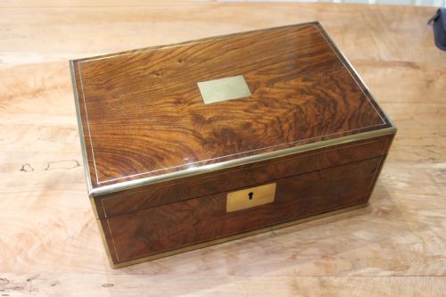 antique victorian walnut brass inlaid writing slope - CATEGORY: ANTIQUE BOXES - DATED 19TH CENTURY