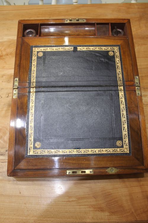 ANTIQUE VICTORIAN WALNUT BRASS INLAID WRITING SLOPE - ADDITIONAL PHOTO 2