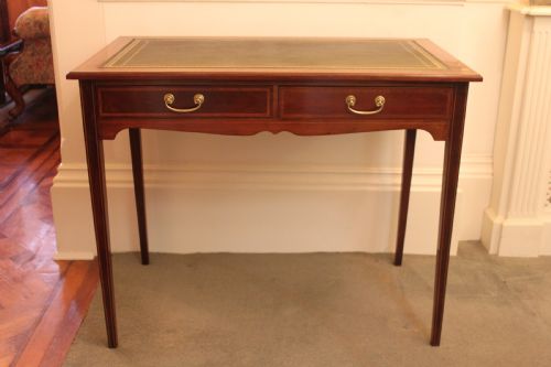a late 19thearly 20th century inlaid two drawer writing table - CATEGORY: ANTIQUE TABLES - DATED EDWARDIAN