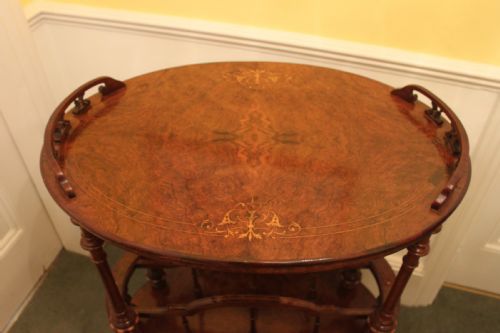 A SUPERB QUALITY EARLY VICTORIAN WALNUT INLAID CANTERBURY WHATNOT - ADDITIONAL PHOTO 2