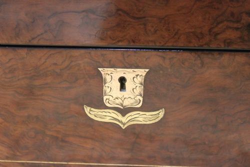 ANTIQUE VICTORIAN BURR WALNUT AND BRASS INLAID WRITING SLOPE - ADDITIONAL PHOTO 4