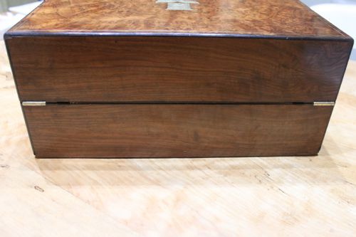ANTIQUE VICTORIAN BURR WALNUT AND BRASS INLAID WRITING SLOPE - ADDITIONAL PHOTO 10