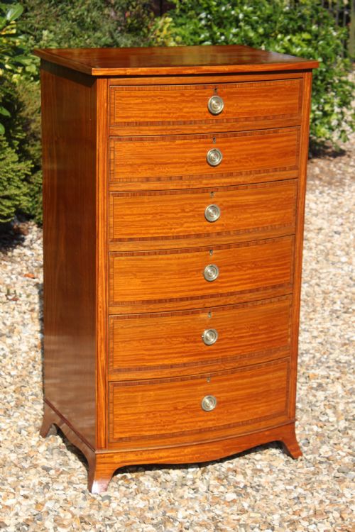 SHERATON REVIVAL SATINWOOD BOW FRONT CHEST OF DRAWERS - ADDITIONAL PHOTO 1