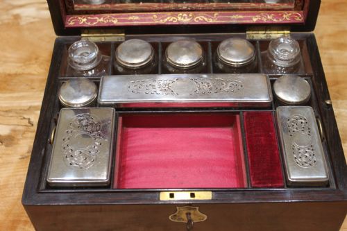 VICTORIAN ROSEWOOD AND MOTHER OF PEARL INLAID FITTED VANITYJEWELLERY CASE - ADDITIONAL PHOTO 7