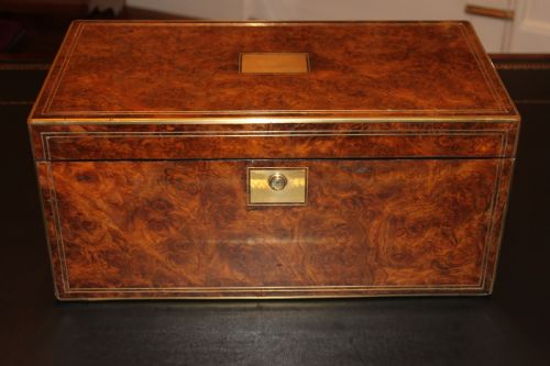a 19th century top quality burr walnut and brass inlaid writing slope - CATEGORY: ANTIQUE BOXES - DATED 19TH CENTURY