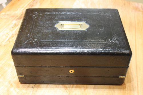 a rare black leather bound writing slope by j fryer charing cross london - CATEGORY: ANTIQUE BOXES - DATED VICTORIAN