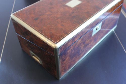 VICTORIAN BURR WALNUT WRITING SLOPE WITH BRAMAH LOCK - ADDITIONAL PHOTO 12