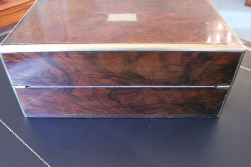 VICTORIAN BURR WALNUT WRITING SLOPE WITH BRAMAH LOCK - ADDITIONAL PHOTO 13