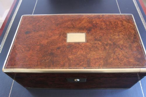 VICTORIAN BURR WALNUT WRITING SLOPE WITH BRAMAH LOCK - ADDITIONAL PHOTO 16