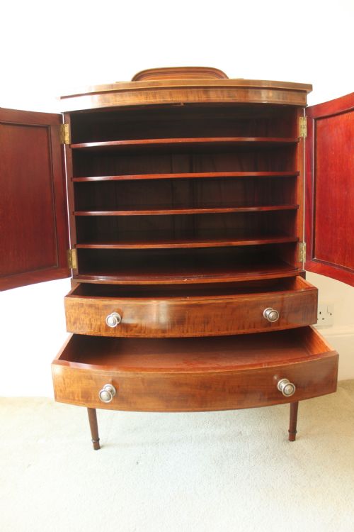A FINE QUALITY EDWARDIAN INLAID BOWFRONT MAHOGANY MUSIC CABINET - ADDITIONAL PHOTO 6