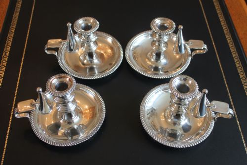 A RARE SET OF FOUR EARLY 19TH CENTURY SILVER PLATED CHAMBER STICKS - ADDITIONAL PHOTO 3