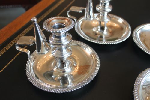 A RARE SET OF FOUR EARLY 19TH CENTURY SILVER PLATED CHAMBER STICKS - ADDITIONAL PHOTO 5