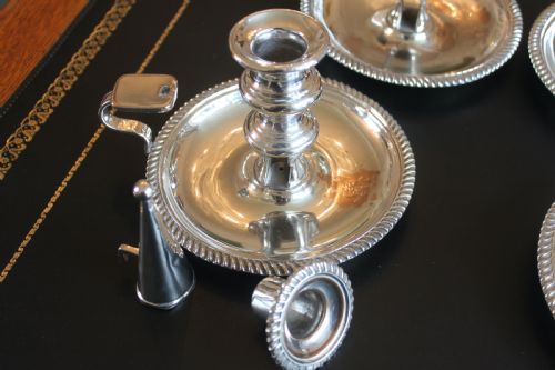 A RARE SET OF FOUR EARLY 19TH CENTURY SILVER PLATED CHAMBER STICKS - ADDITIONAL PHOTO 8