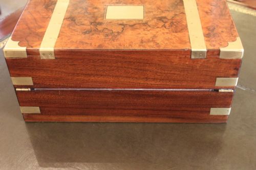 A FINE VICTORIAN BURR WALNUT AND BRASS BOUND WRITING SLOPE - ADDITIONAL PHOTO 5