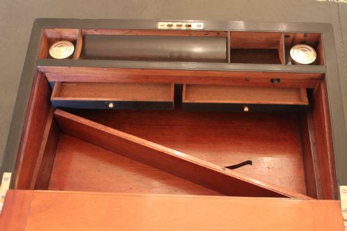 A FINE VICTORIAN BURR WALNUT AND BRASS BOUND WRITING SLOPE - ADDITIONAL PHOTO 11