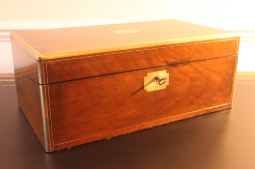 VICTORIAN WALNUT BRASS BOUND WRITING SLOPE - ADDITIONAL PHOTO 2