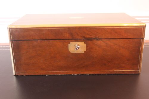 VICTORIAN WALNUT BRASS BOUND WRITING SLOPE - ADDITIONAL PHOTO 4