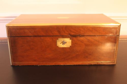 VICTORIAN WALNUT BRASS BOUND WRITING SLOPE - ADDITIONAL PHOTO 5