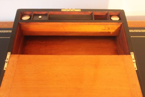 VICTORIAN WALNUT BRASS BOUND WRITING SLOPE - ADDITIONAL PHOTO 14