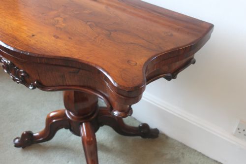 VICTORIAN ROSEWOOD SERPENTINE FOLDOVER TEA TABLE - ADDITIONAL PHOTO 10