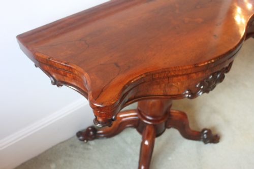 VICTORIAN ROSEWOOD SERPENTINE FOLDOVER TEA TABLE - ADDITIONAL PHOTO 11
