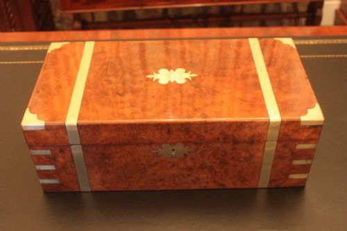 victorian brass bound burr walnut writing slope - CATEGORY: ANTIQUE BOXES - DATED VICTORIAN